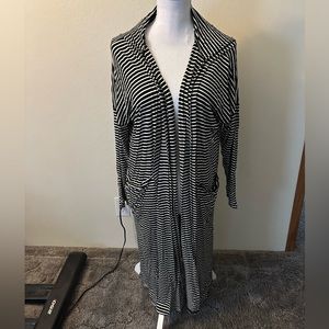 New Carly Jean Los Angeles Sia black white striped cardigan kimono hoodie CJLA